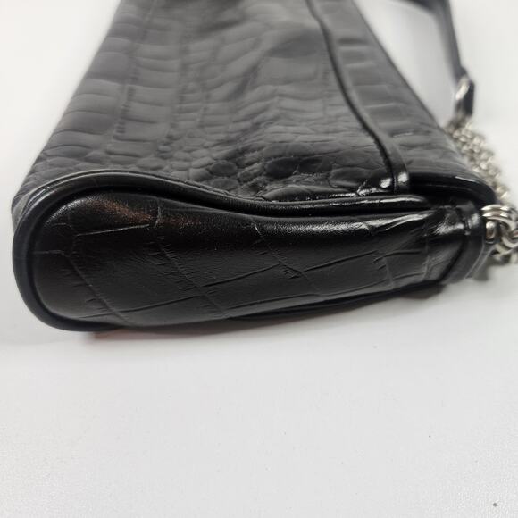 Anne Klein Black Faux Croco Embossed Leather Flap Chain Strap Purse Shoulder Bag - Picture 5 of 9